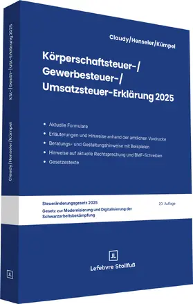 Claudy / Henseler / Kümpel |  Körperschaftsteuer-, Gewerbesteuer-, Umsatzsteuer-Erklärung - online | Datenbank |  Sack Fachmedien