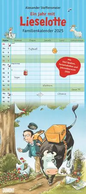 DUMONT Kalender |  DUMONT - Kuh Lieselotte 2025 Familienkalender, 22x49,5cm, Planer mit 5 Spalten für die ganze Familie, Jahresübersicht 2026 und Schulferientabelle, deutsches Kalendarium | Sonstiges |  Sack Fachmedien