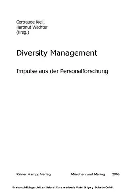 Krell / Wächer |  Diversity Management. Impulse aus der Personalforschung | eBook | Sack Fachmedien