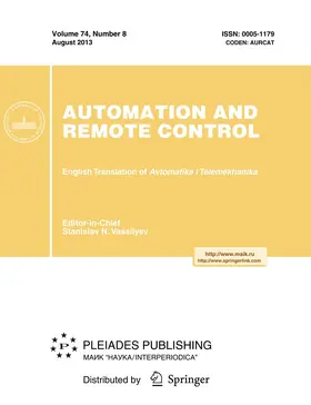 Automation and Remote Control | Pleiades Publishing | Zeitschrift | sack.de