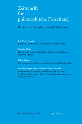 Herausgegeben / Edited by Gerhard Ernst (Erlangen-Nürnberg) und Christof Rapp (München) |  Zeitschrift für philosophische Forschung | Zeitschrift |  Sack Fachmedien