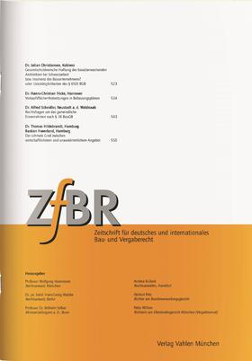Zeitschrift für deutsches und internationales Bau- und Vergaberecht (ZfBR) | Franz Vahlen | Zeitschrift | sack.de