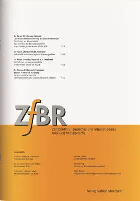 Heiermann, Wolfgang / Watzke, Hans-Georg / Söfker, Wilhelm u.a. |  Zeitschrift für deutsches und internationales Bau- und Vergaberecht (ZfBR) | Zeitschrift |  Sack Fachmedien