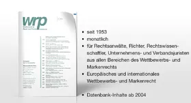 Deutscher Fachverlag GmbH, Fachmedien Recht, Frankfurt am Main |  wrp | Zeitschrift |  Sack Fachmedien