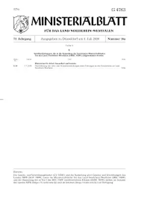  Ministerialblatt für das Land Nordrhein-Westfalen | Zeitschrift |  Sack Fachmedien