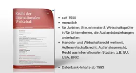 Deutscher Fachverlag GmbH, Fachmedien Recht, Frankfurt am Main |  Recht der Internationalen Wirtschaft | Zeitschrift |  Sack Fachmedien