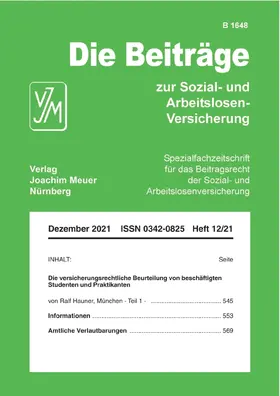  Beiträge zur Sozial- und Arbeitslosenversicherung | Zeitschrift |  Sack Fachmedien