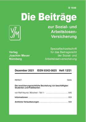 Beiträge zur Sozial- und Arbeitslosenversicherung | Verlag Joachim Meuer | Zeitschrift | sack.de