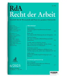 Anzinger, Rudolf / Bepler, Klaus / Henssler, Martin u.a. |  Recht der Arbeit (RdA) | Zeitschrift |  Sack Fachmedien