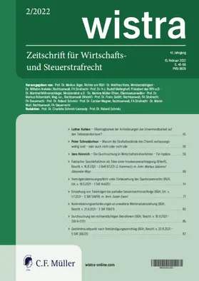 Prof. Dr. Markus Jäger, Richter am BGH / Prof. Dr. Wolfgang Joecks / Dr. Matthias Korte, MinR u.a. |  wistra | Zeitschrift |  Sack Fachmedien