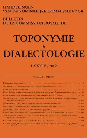  Bulletin de la Commission Royale de Toponymie et Dialectologie | Zeitschrift |  Sack Fachmedien