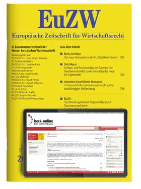 In Zusammenarbeit mit der Neuen Juristischen Wochenschrift. Herausgegeben von Basedow, Jürgen / Behrens, Peter / Canaris, Claus-Wilhelm u.a. |  Europäische Zeitschrift für Wirtschaftsrecht (EuZW) | Zeitschrift |  Sack Fachmedien
