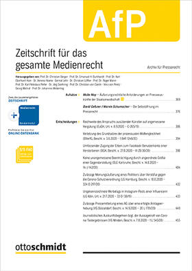 AfP - Zeitschrift für das gesamte Medienrecht | Otto Schmidt | Zeitschrift | sack.de