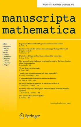 Managing Editor: Klaus Künnemann |  manuscripta mathematica | Zeitschrift |  Sack Fachmedien