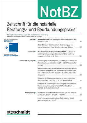 Ländernotarkasse Leipzig |  NotBZ - Zeitschrift für die notarielle Beratungs- und Beurkundungspraxis | Zeitschrift |  Sack Fachmedien