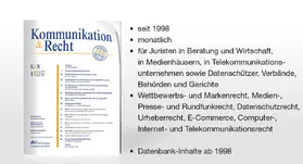 Deutscher Fachverlag GmbH, Fachmedien Recht, Frankfurt am Main |  Kommunikation & Recht | Zeitschrift |  Sack Fachmedien