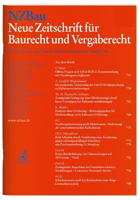 Kapellmann, Klaus D. / Dreher, Meinrad / Englert, Klaus u.a. |  Neue Zeitschrift für Baurecht und Vergaberecht (NZBau) | Zeitschrift |  Sack Fachmedien