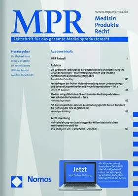 Peter von Czettritz, Dr. Peter Dieners, Dr. Thilo Räpple, Joachim M. Schmitt, in Zusammenarbeit mit der Forschungsstelle für Medizinprodukterechte der Universität Augsburg |  Medizin Produkte Recht (MPR) | Zeitschrift |  Sack Fachmedien