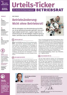  Urteils-Ticker Betriebsrat | Zeitschrift |  Sack Fachmedien