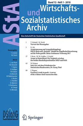 Editors: T. Schmid / M. Zwick |  AStA Wirtschafts- und Sozialstatistisches Archiv | Zeitschrift |  Sack Fachmedien