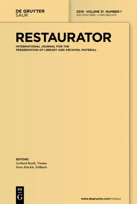 Editor-in-Chief: Eyb-Green, Sigrid / Henniges, Ute |  Restaurator. International Journal for the Preservation of Library and Archival Material | Zeitschrift |  Sack Fachmedien