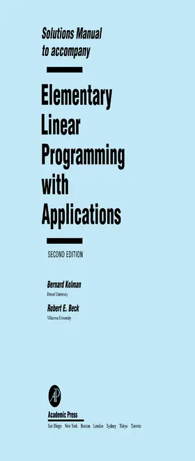 Kolman |  Solutions Manual to accompany Elementary Linear Programming with Applications | eBook | Sack Fachmedien