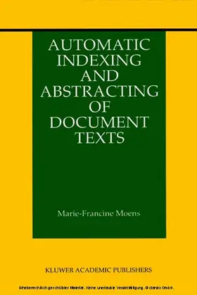 Moens |  Automatic Indexing and Abstracting of Document Texts | eBook | Sack Fachmedien