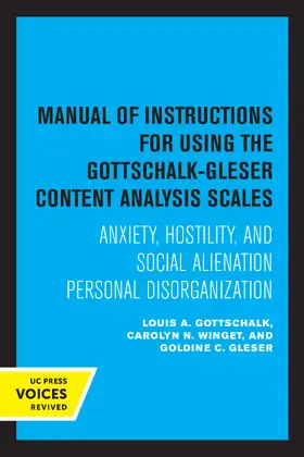 Gottschalk / Winget / Gleser |  Manual of Instructions for Using the Gottschalk-Gleser Content Analysis Scales | eBook | Sack Fachmedien