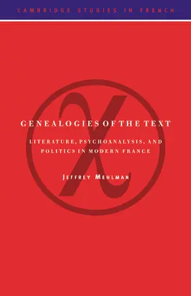 Mehlman |  Genealogies of the Text | Buch |  Sack Fachmedien