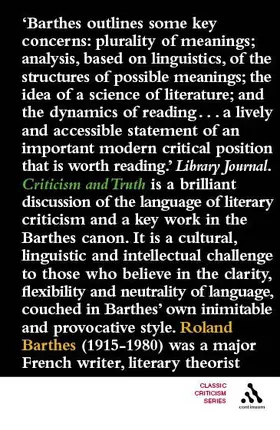 Barthes |  Criticism and Truth | Buch |  Sack Fachmedien