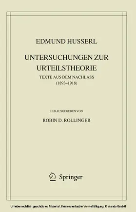 Husserl / Rollinger |  Edmund Husserl. Untersuchungen zur Urteilstheorie | eBook | Sack Fachmedien