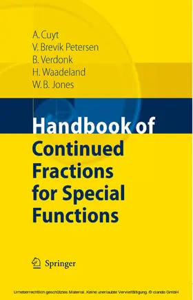Cuyt / Petersen / Verdonk | Handbook of Continued Fractions for Special Functions | E-Book | www.sack.de