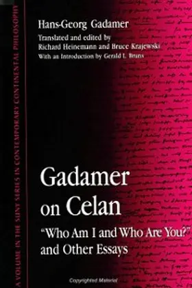 Gadamer |  Gadamer on Celan | eBook | Sack Fachmedien