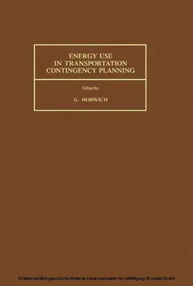 Horwich |  Energy Use in Transportation Contingency Planning | eBook | Sack Fachmedien