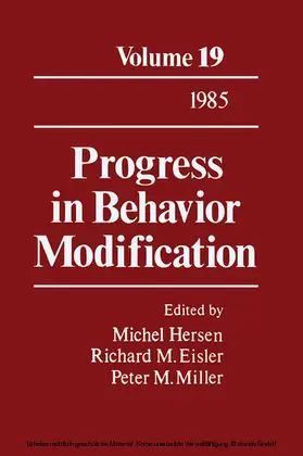 Hersen / Eisler / Miller |  Progress in Behavior Modification | eBook | Sack Fachmedien