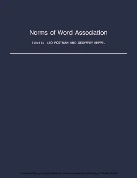 Postman / Keppel |  Norms of Word Association | eBook | Sack Fachmedien