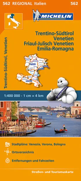 MICHELIN |  Michelin Trentino-Südtirol,Venetien, Friaul-Julisch Venetien, Emilia Romagna. Straßen- und Tourismuskarte 1:400.000 | Sonstiges |  Sack Fachmedien