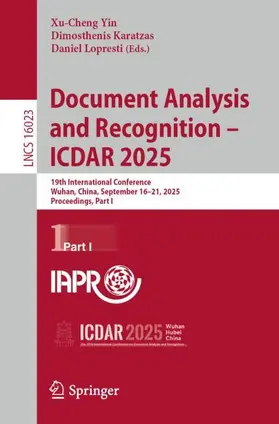 Yin / Karatzas / Lopresti |  Document Analysis and Recognition - ICDAR 2025 | Buch |  Sack Fachmedien