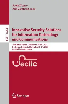 D'Arco / Zamfiroiu |  Innovative Security Solutions for Information Technology and Communications | Buch |  Sack Fachmedien