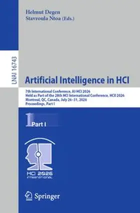 Degen / Ntoa |  Artificial Intelligence in HCI | eBook | Sack Fachmedien