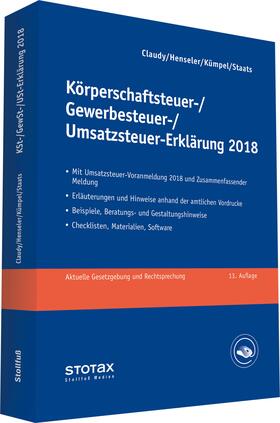 Claudy / Henseler / Kümper | Körperschaftsteuer-, Gewerbesteuer-, Umsatzsteuer-Erklärung 2018 | Buch | 978-3-08-363818-6 | sack.de