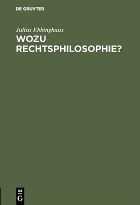 Ebbinghaus | Wozu Rechtsphilosophie? | Buch | 978-3-11-004184-2 | sack.de