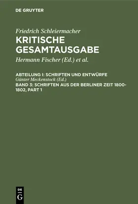 Meckenstock |  Schriften aus der Berliner Zeit 1800-1802 | Buch |  Sack Fachmedien