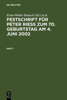 Hanack / Widmaier / Hilger | Festschrift für Peter Rieß zum 70. Geburtstag am 4. Juni 2002 | Buch | sack.de