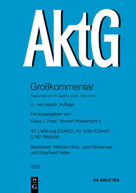 Hirte / Mohamed / Vetter | Aktiengesetz / EGAktG; § 162; Art 103m EGInsO | E-Book | sack.de