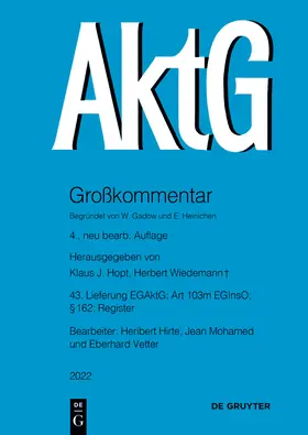 Hirte / Mohamed / Vetter | EGAktG; § 162; Art 103m EGInsO | Buch | sack.de