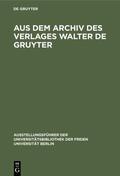 Fouquet-Plümacher / Wolter |  Aus dem Archiv des Verlages Walter de Gruyter | eBook | Sack Fachmedien