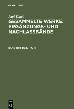 Tillich / Sturm |  II. (1920–1924) | eBook | Sack Fachmedien