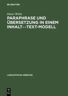 Wirth | Paraphrase und Übersetzung in einem Inhalt&harr;Text-Modell | E-Book | sack.de