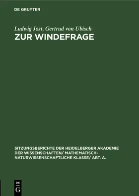 Ubisch / Jost |  Zur Windefrage | Buch |  Sack Fachmedien